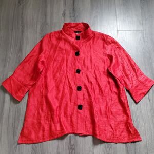 Ali Miles Shirt Womens 2X Mandarin Collar Button Front Lightweight Artsy Top